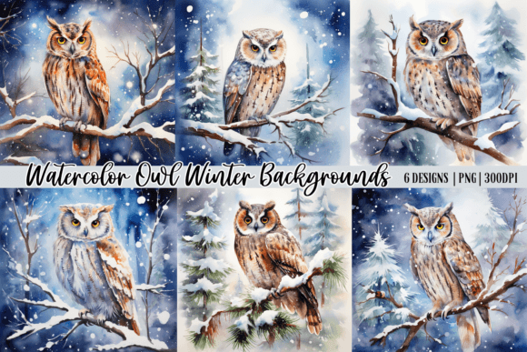 Enchanting Watercolor Owl Winter Backgrounds for Your Projects