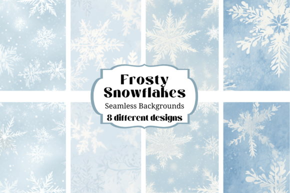 Frosty Snowflakes Seamless Backgrounds: 8 Winter Designs