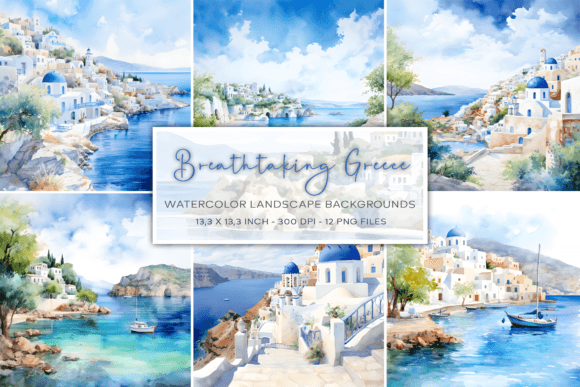 Transform Your Designs with Greece Watercolor Landscape Backgrounds