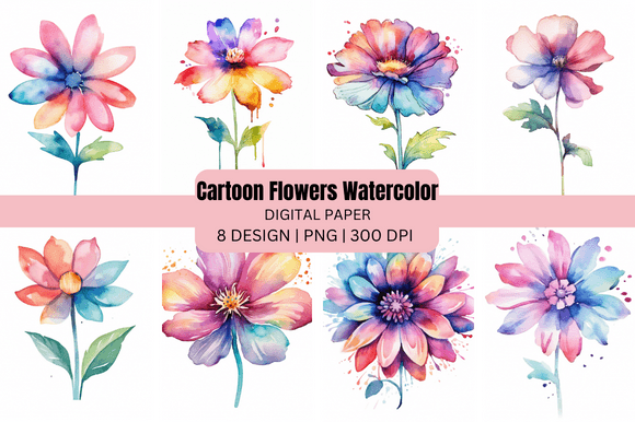 Unlock Creative Flexibility with Cartoon Flowers Watercolor Backgrounds