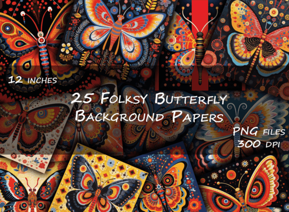 Warm and Cozy Design: Pretty Folk Art Butterfly Backgrounds