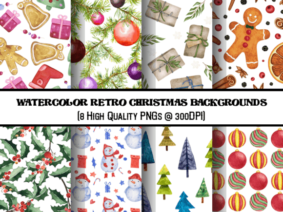 Watercolor Retro Christmas Backgrounds for Festive Design