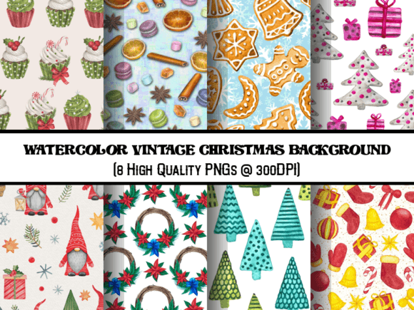Watercolor Vintage Christmas Backgrounds for Festive Designs